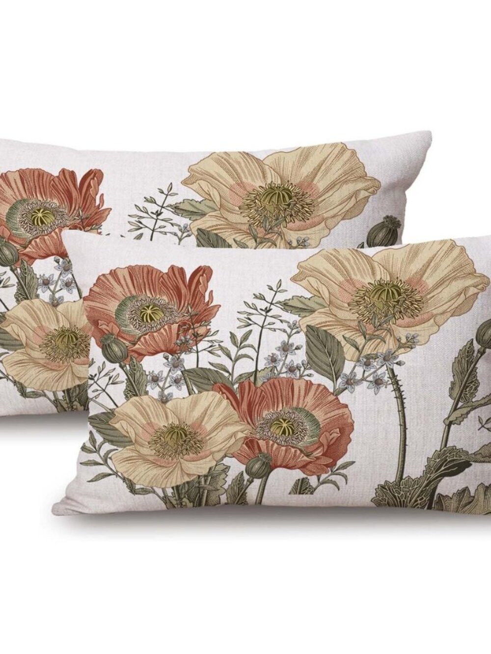 Vintage Flower Throw Pillow Covers 12x20 Brown Rust Colored Floral Botanical